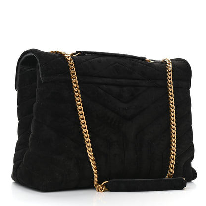 Saint Laurent Suede Y Quilted Monogram Medium Loulou Chain Satchel Black 3 of 9