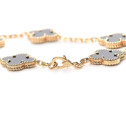 Van Cleef & Arpels 18K Yellow Gold Black Onyx 5 Motifs Vintage Alhambra Bracelet 4 of 8