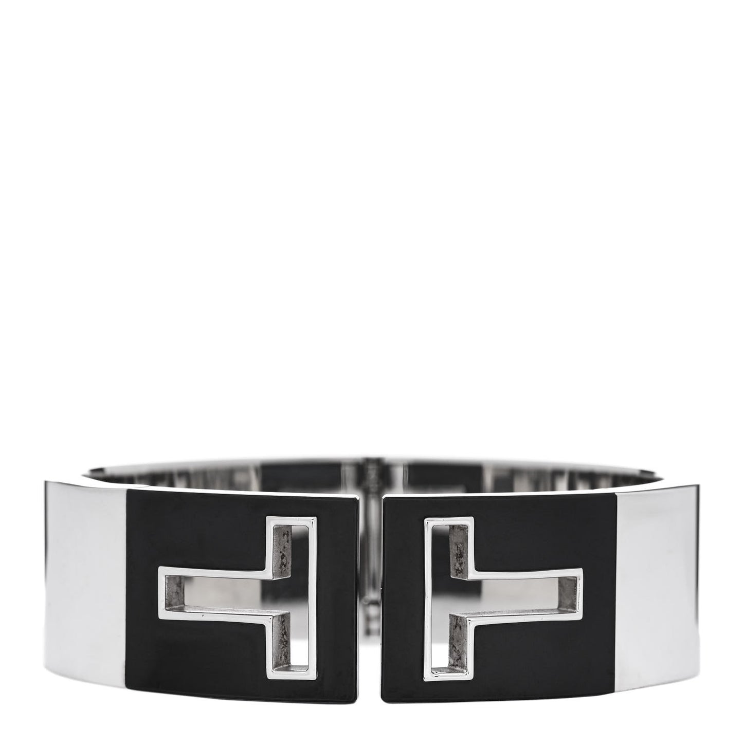 Sterling Silver Black Ceramic T Cutout Cuff Bracelet