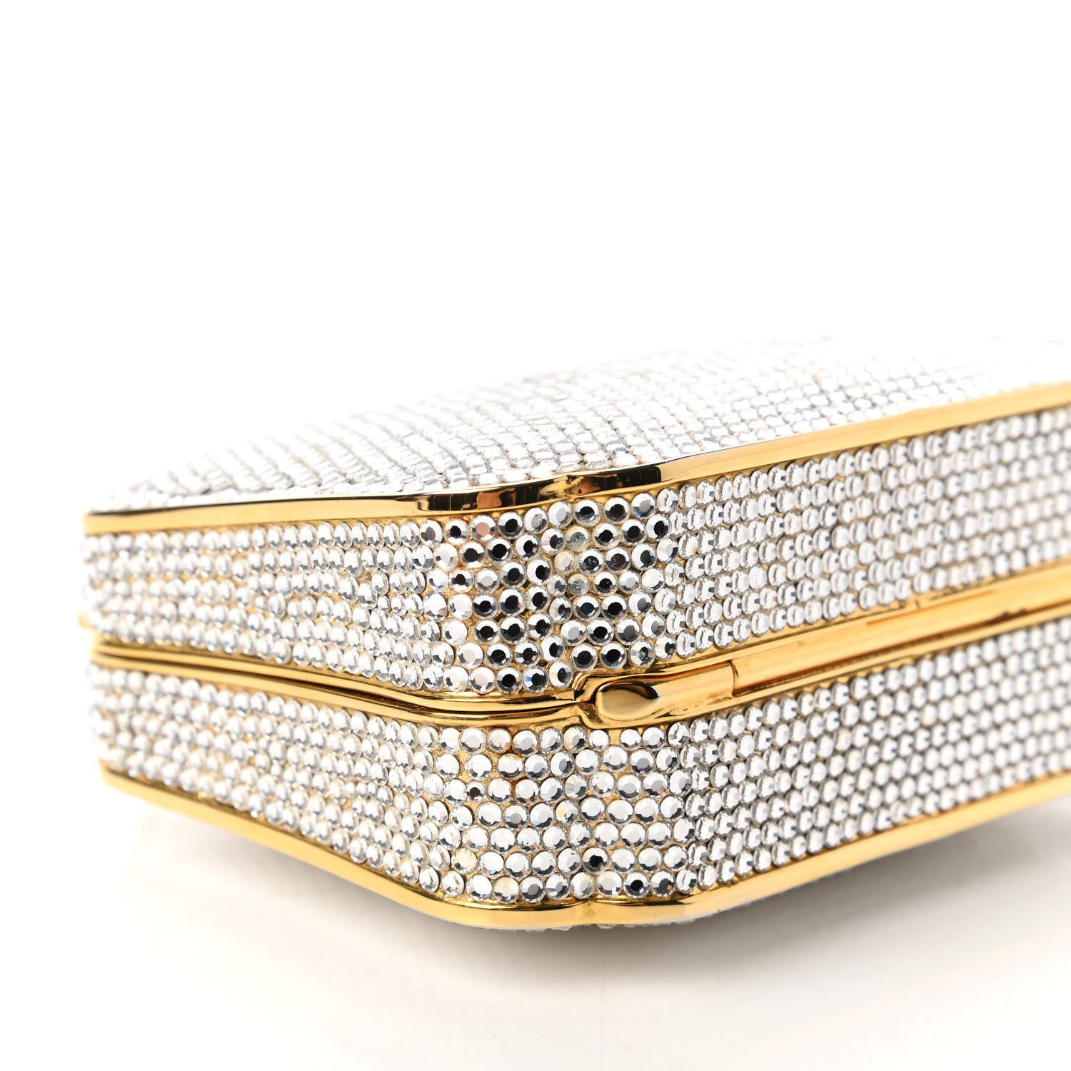 Judith Leiber Swarovski Crystal Minaudiere Clutch Gold Silver 6 of 9