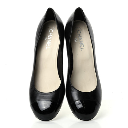 Chanel Lambskin Patent Cap Toe Wedges 40.5 Black 5 of 10