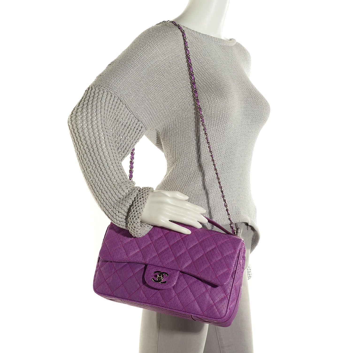 Chanel Elaphe Snakeskin Quilted Jumbo Easy Carry Flap Purple 10 of 16