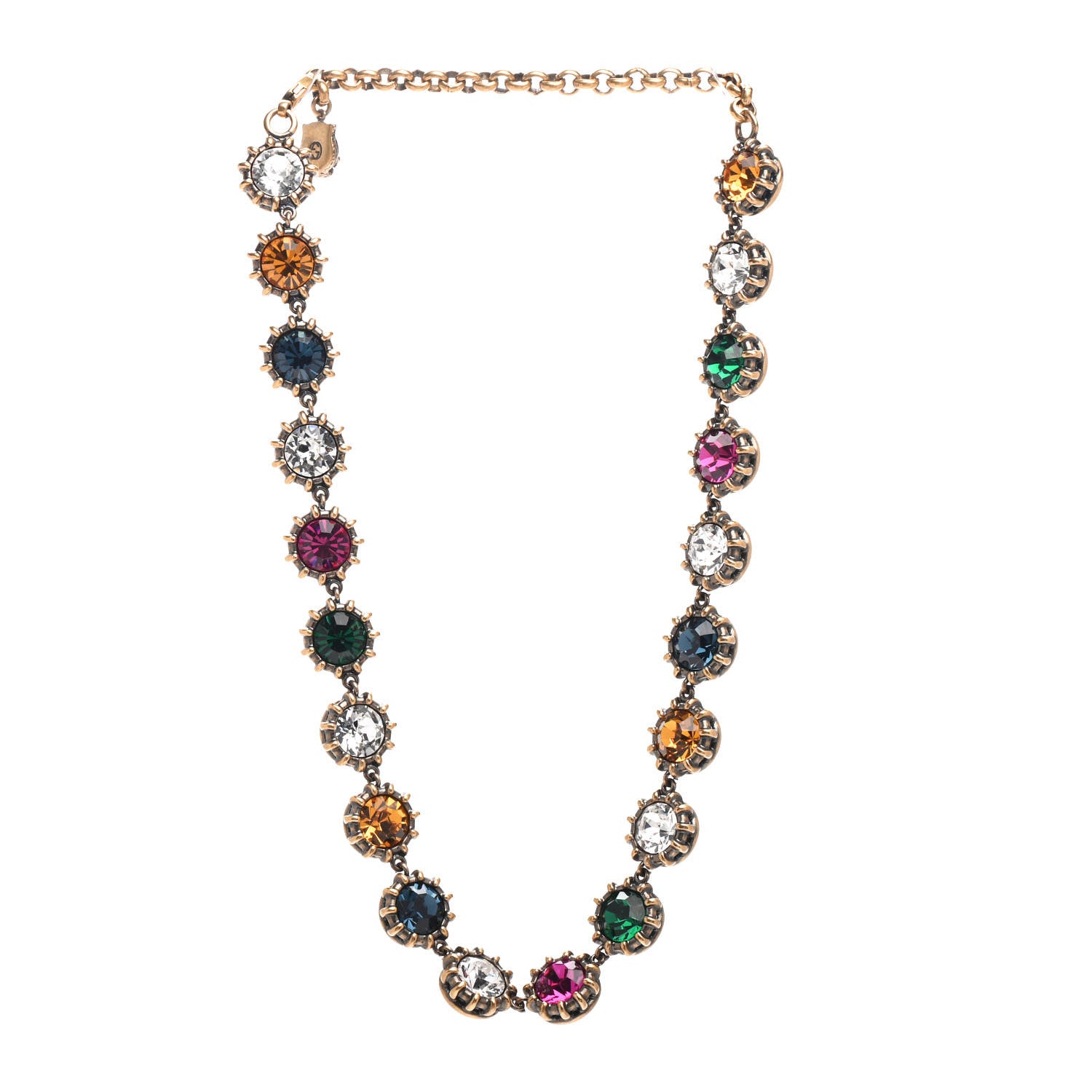 Gucci Crystal Butterfly Necklace Aged Gold Multicolor 777751