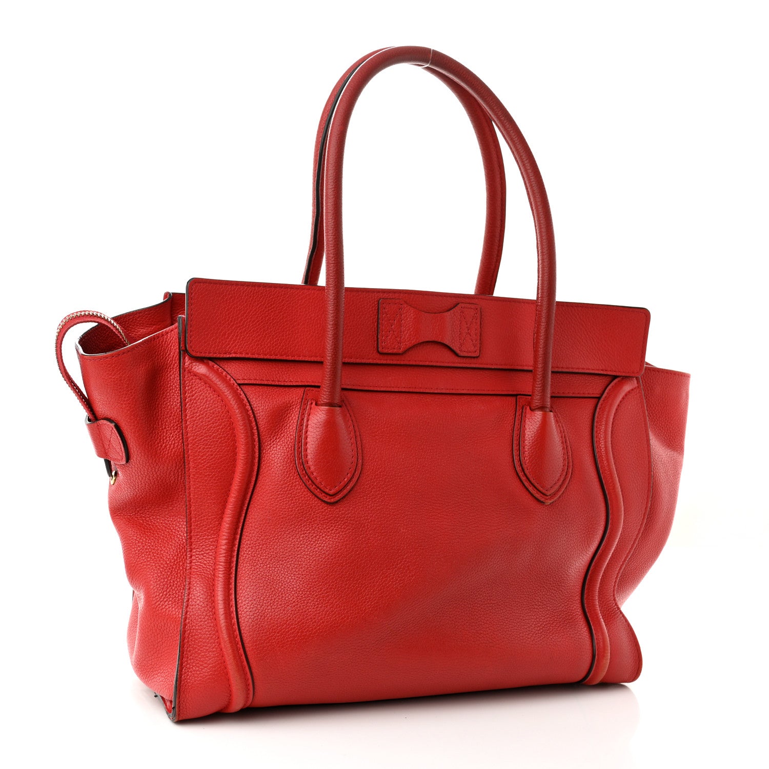 Celine Drummed Calfskin Shoulder Luggage Red 3 of 15