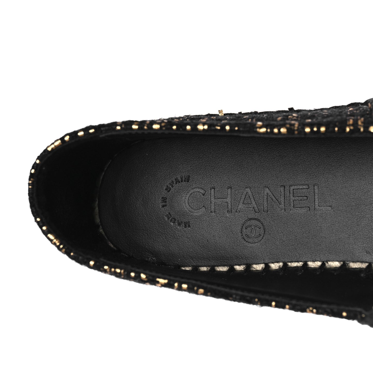 Metallic Tweed Grosgrain CC Espadrilles 37 Black Gold
