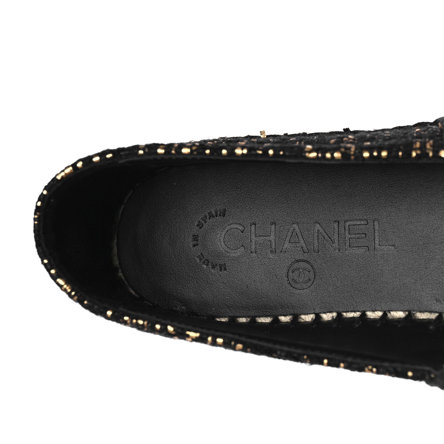 Chanel Metallic Tweed Grosgrain CC Espadrilles 37 Black Gold 8 of 10