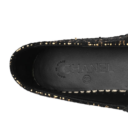 Chanel Metallic Tweed Grosgrain CC Espadrilles 37 Black Gold 8 of 10