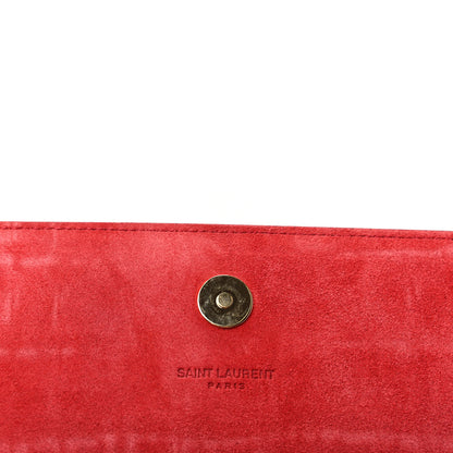Saint Laurent Calfskin Crocodile Embossed Classic Monogram Cassandre Clutch Red 7 of 7