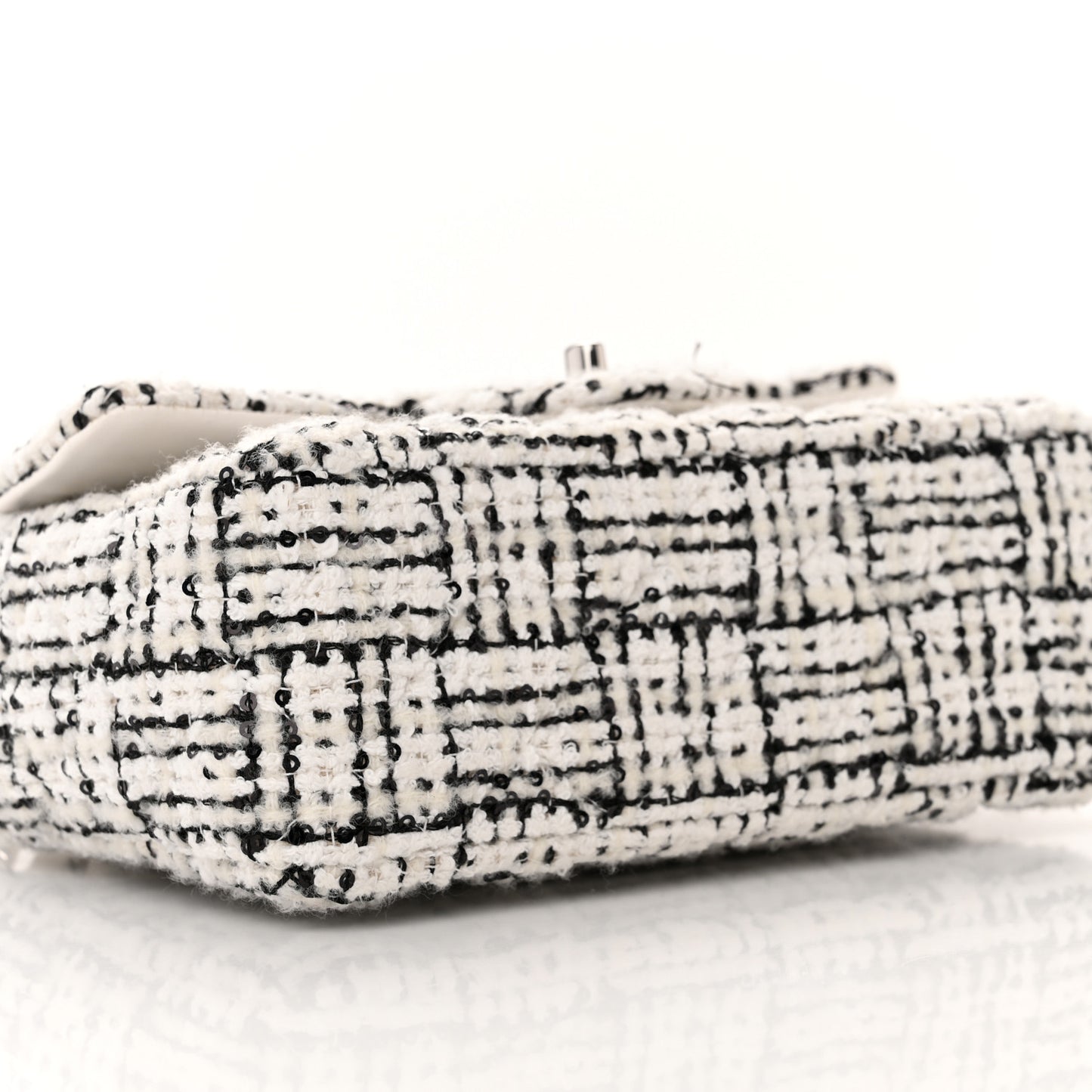 Tweed Quilted Mini Rectangular Flap White Black