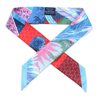 Hermes Silk Cheval Phoenix Twilly Bleu Rouge Rose 1 of 4