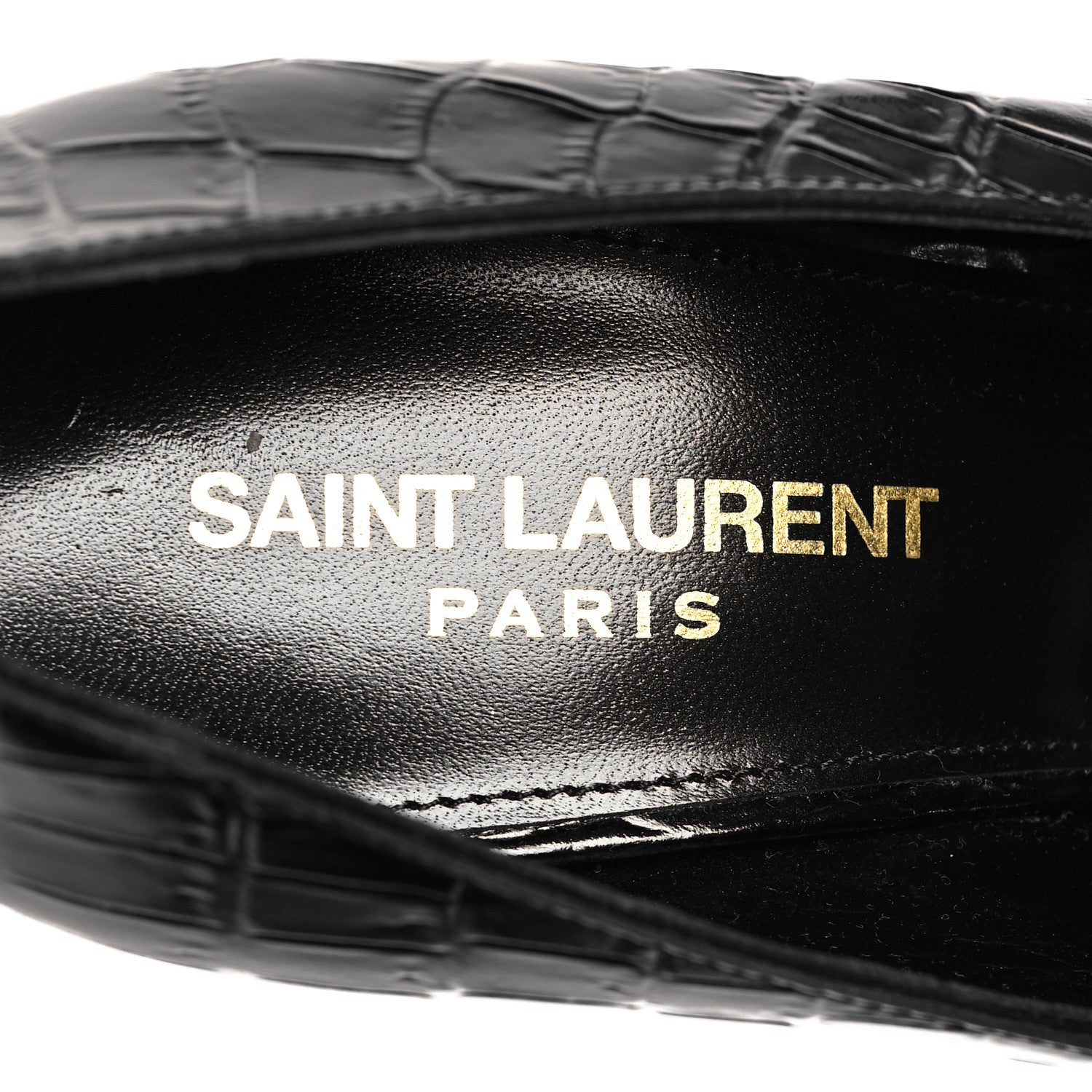 Saint Laurent Calfskin Crocodile Embossed Silvana Pumps 38 Black 9 of 9