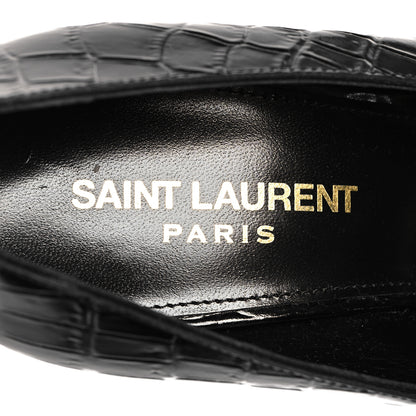 Saint Laurent Calfskin Crocodile Embossed Silvana Pumps 38 Black 9 of 9