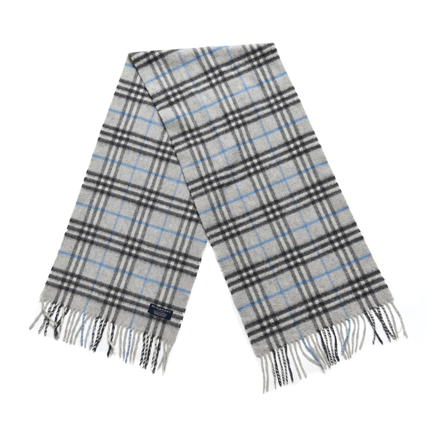 Cashmere Vintage Check Fringe Scarf Grey