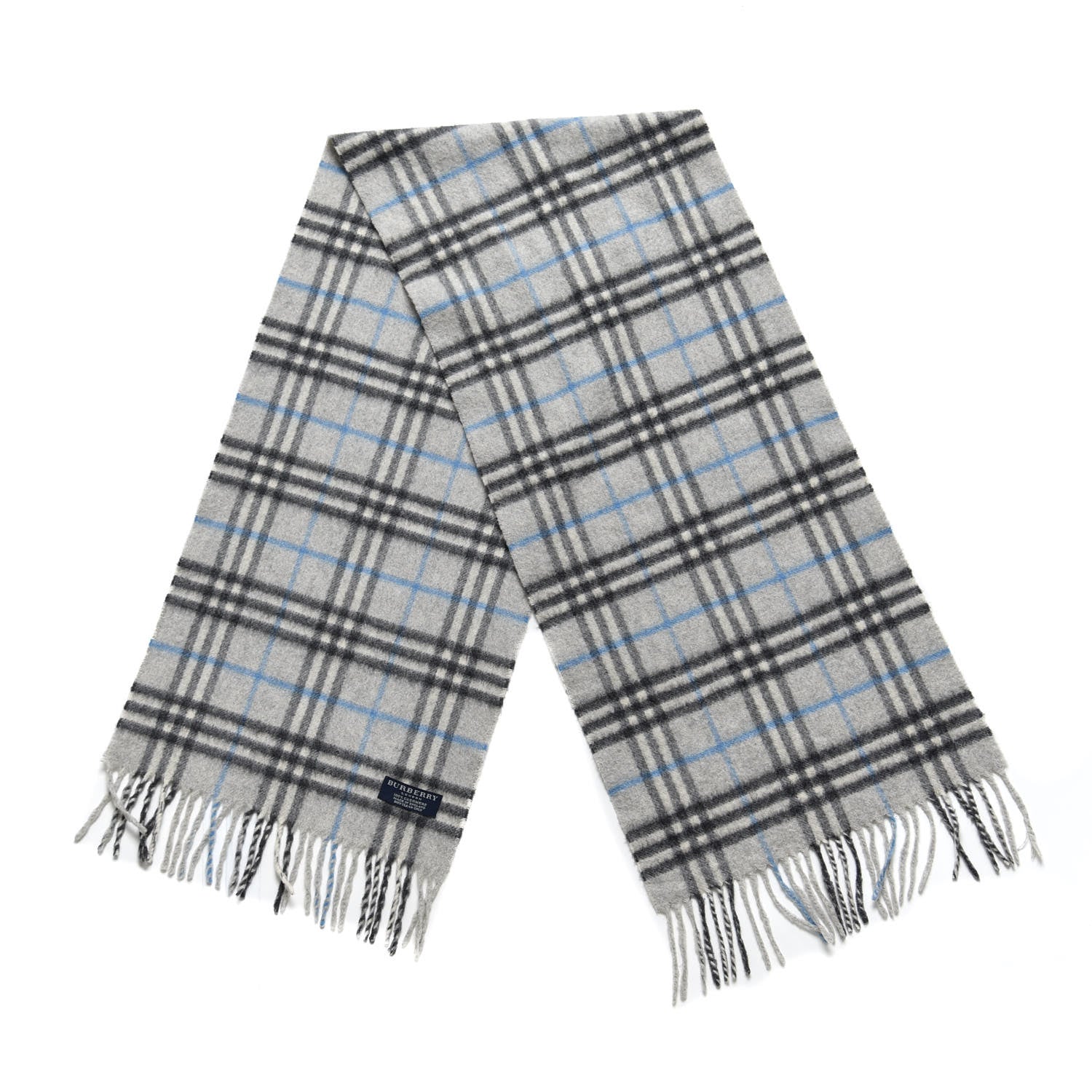 Burberry Cashmere Vintage Check Fringe Scarf Grey 3 of 4