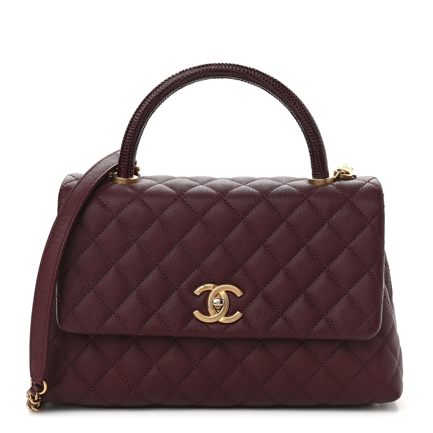 Caviar Lizard Embossed Quilted Small Coco Handle Flap Burgundy