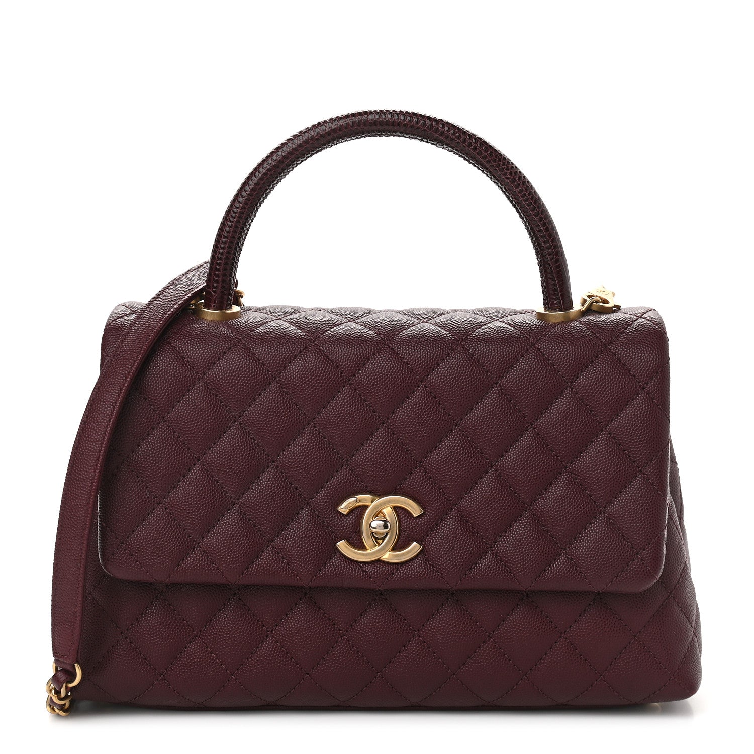 Chanel Caviar Lizard Embossed Quilted Small Coco Handle Flap Burgundy 1 of 9