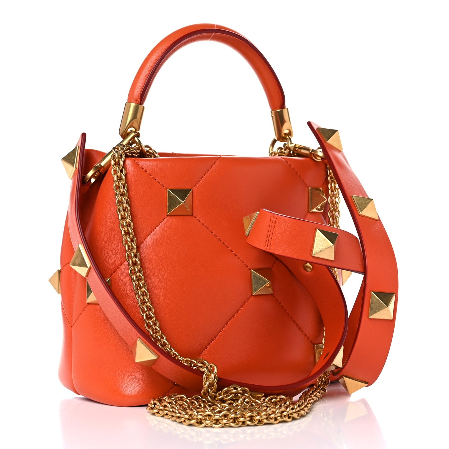 Nappa Small Roman Stud The Handle Bag Orange Zest