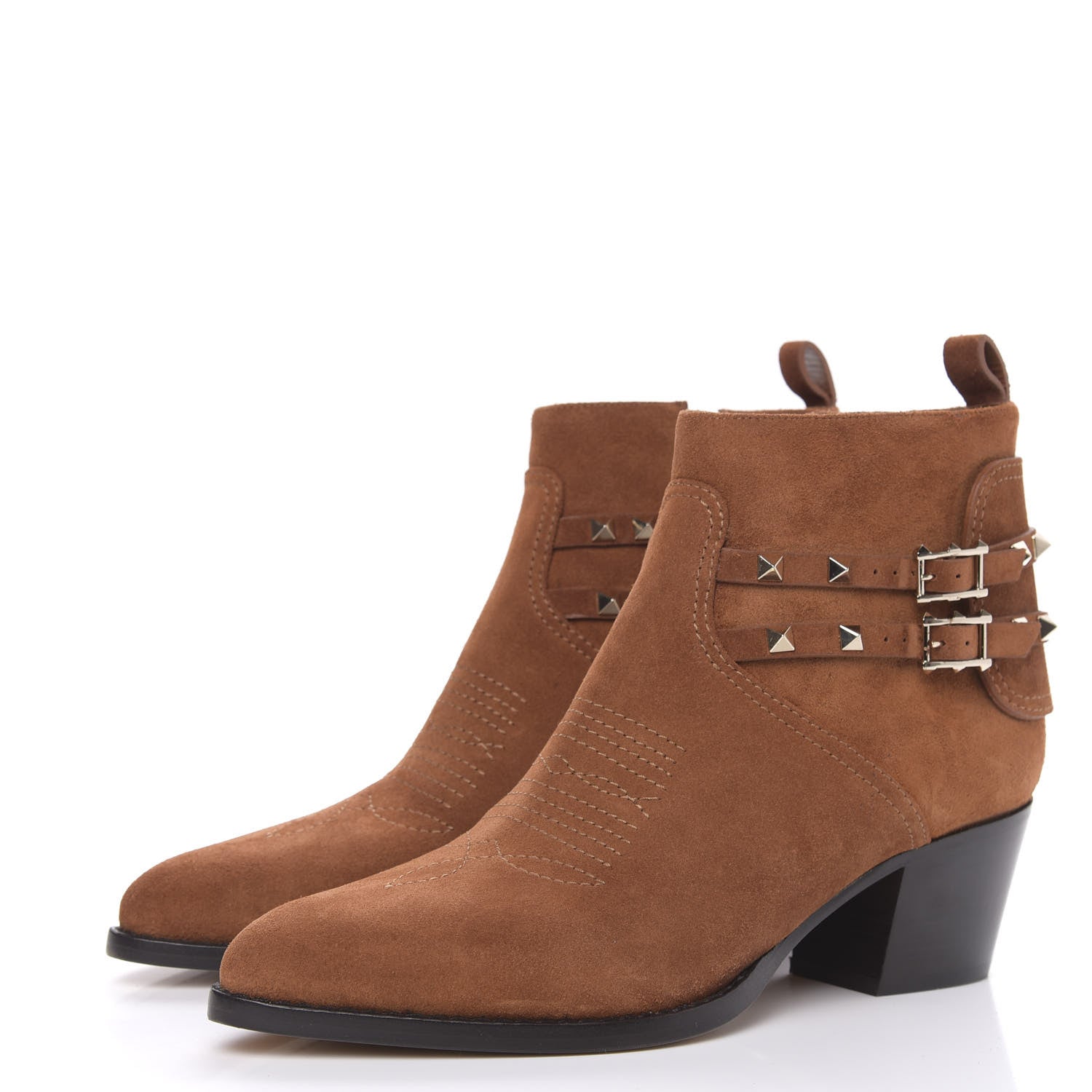 Valentino Garavani Suede Rockstud Double Buckle 50mm Cowboy Ankle Boots 41 Selleria 3 of 10