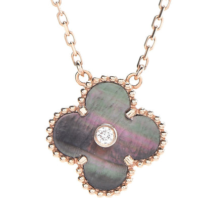 Van Cleef & Arpels 18K Pink Gold Grey Mother of Pearl Diamond Vintage Alhambra Pendant Necklace 4 of 6