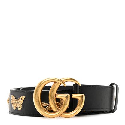 Gucci Calfskin Animal Studded Double G 40mm Belt 80 32 Black 1 of 8