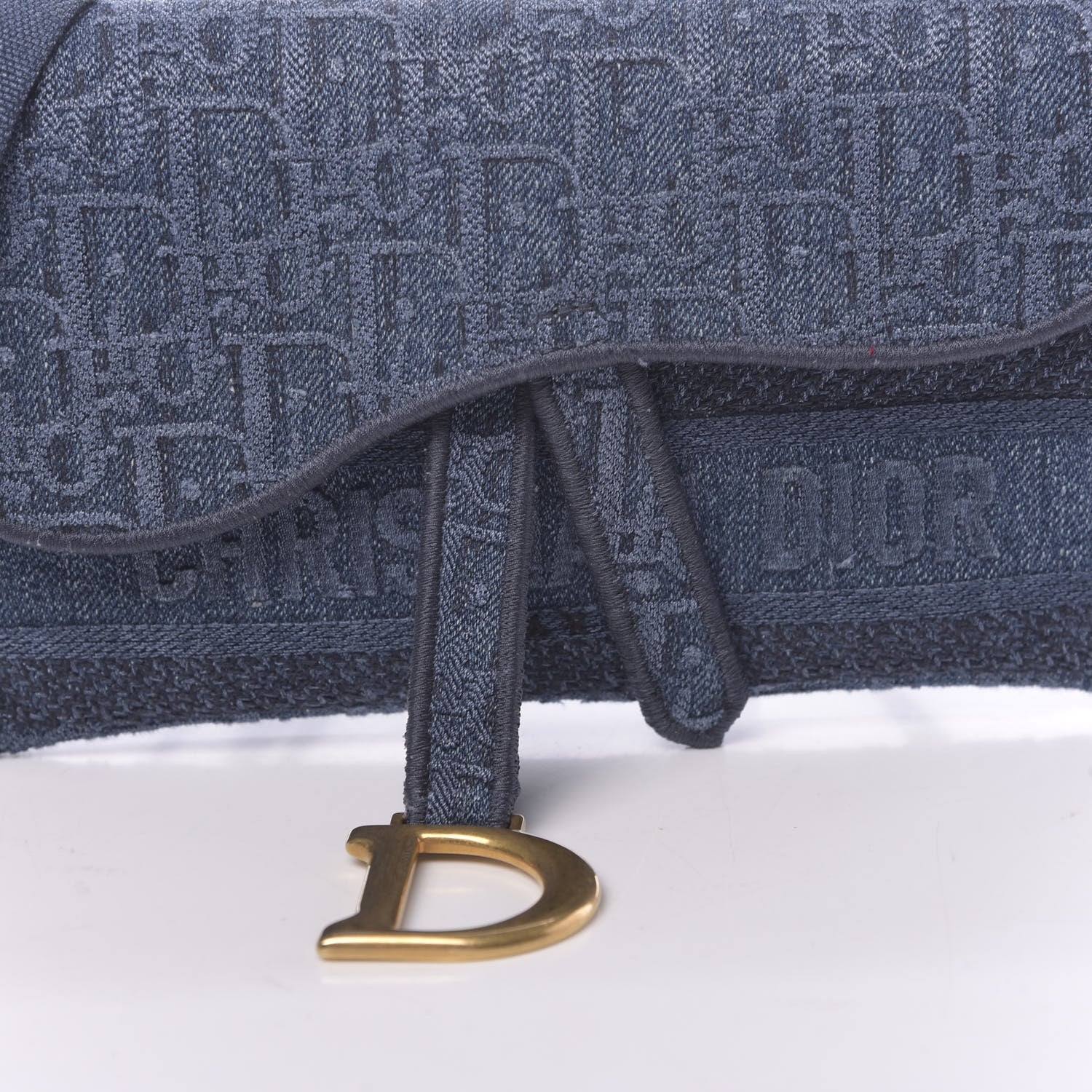 Christian Dior Oblique Embroidered Slim Saddle Pouch Denim Blue 10 of 10
