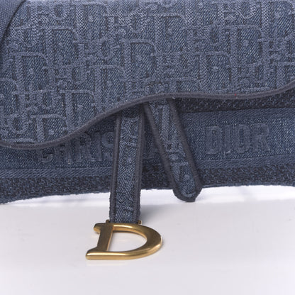 Christian Dior Oblique Embroidered Slim Saddle Pouch Denim Blue 10 of 10