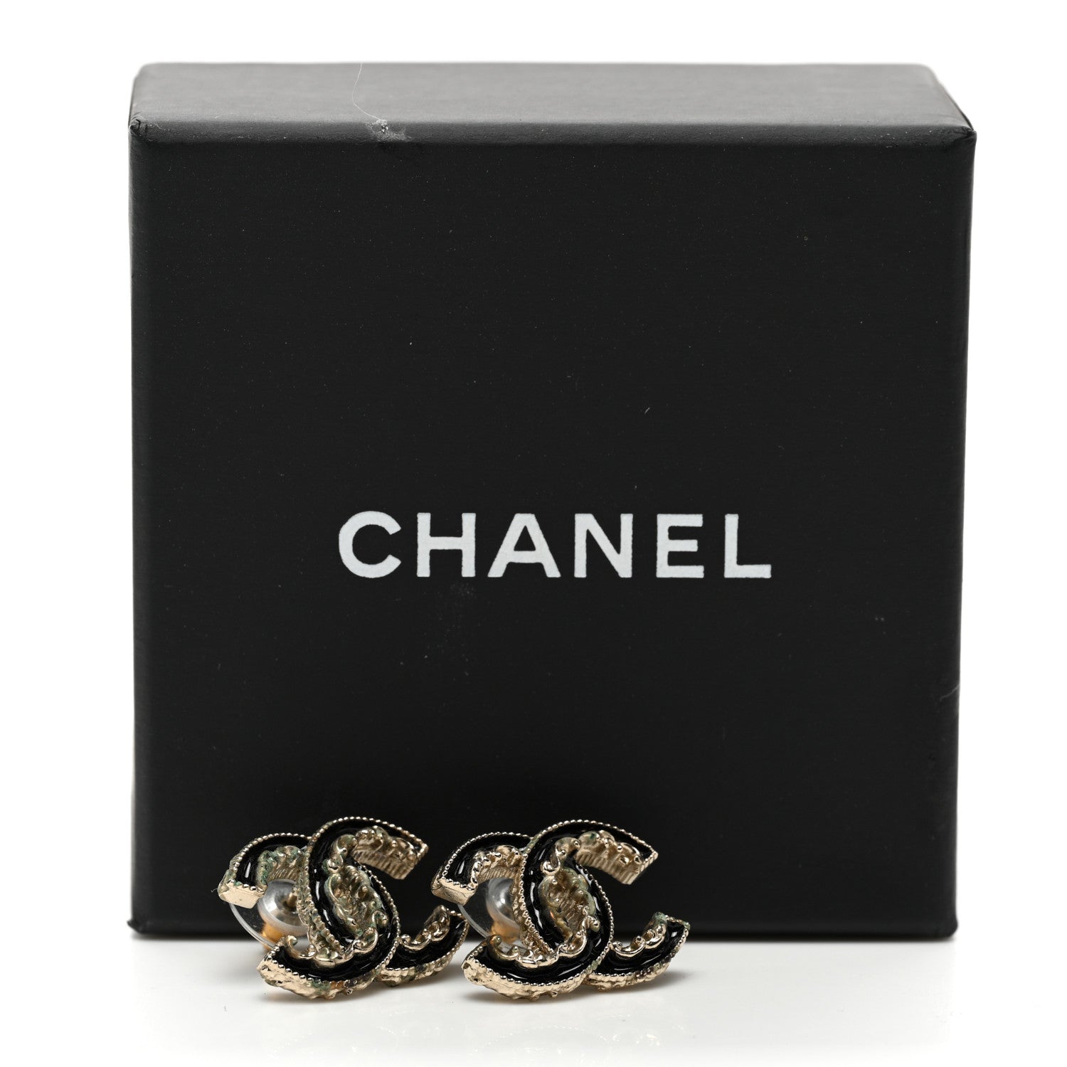 Chanel Enamel CC Baroque Earrings Black Gold 5 of 5