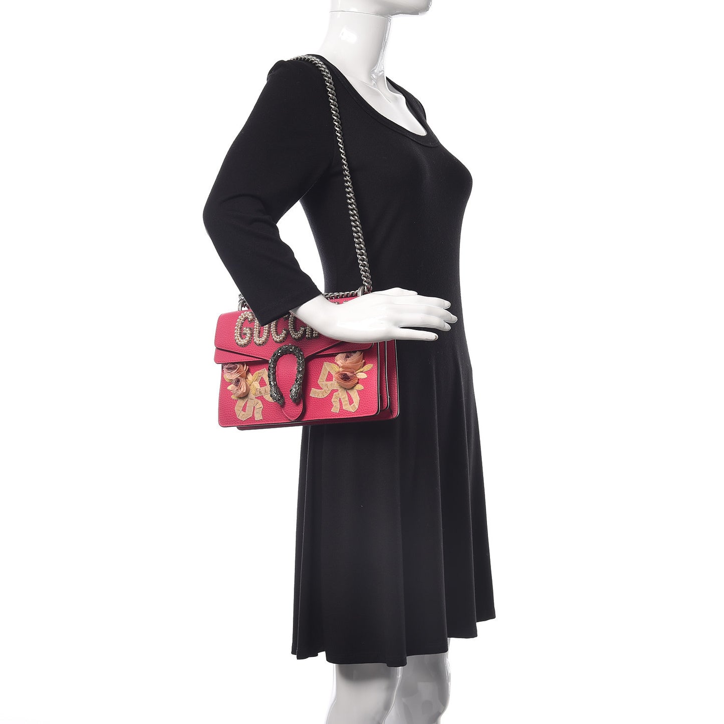 Pebbled Calfskin Embellished Guccify Small Dionysus Shoulder Bag Rosa
