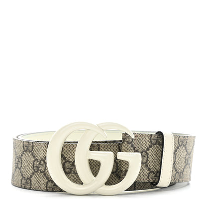 Gucci GG Supreme Monogram Plutone Calfskin Enamel Double G 40mm Belt 80 32 Beige Ebony Mystic White 1 of 5
