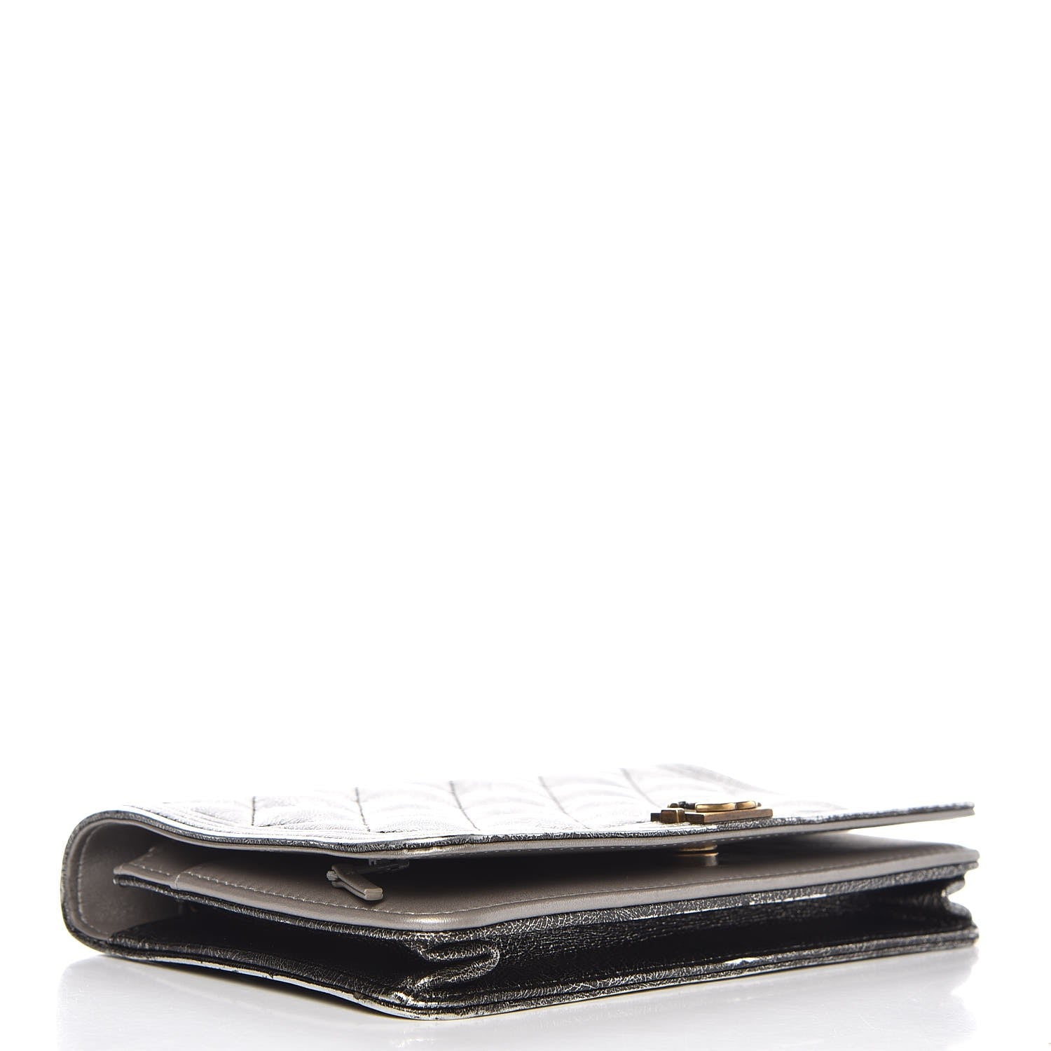 Chanel Cracked Metallic Calfskin Quilted Boy Wallet On Chain WOC Dark Silver 4 of 12