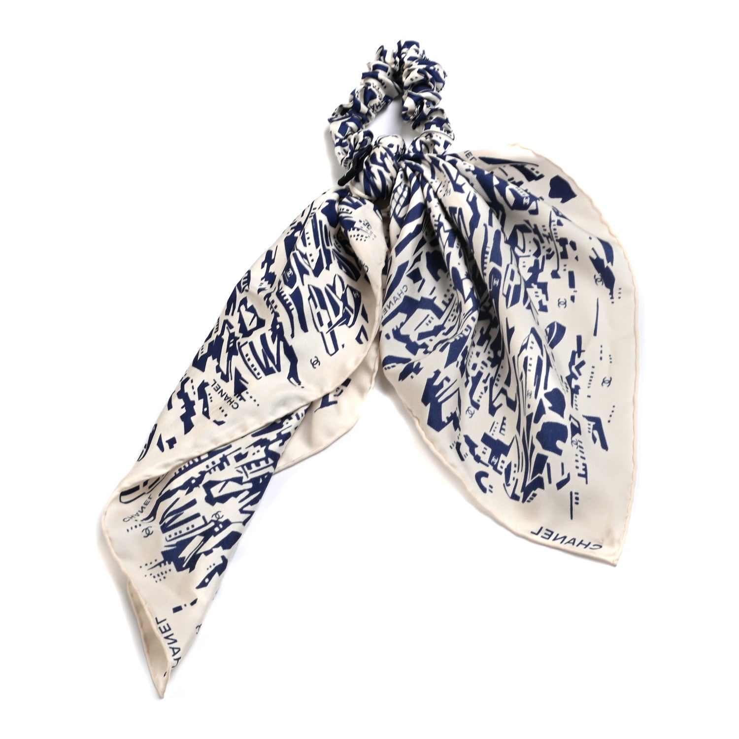 Chanel Silk Twill Hair Scarf Navy Blue White 1 of 4