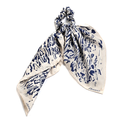 Chanel Silk Twill Hair Scarf Navy Blue White 1 of 4