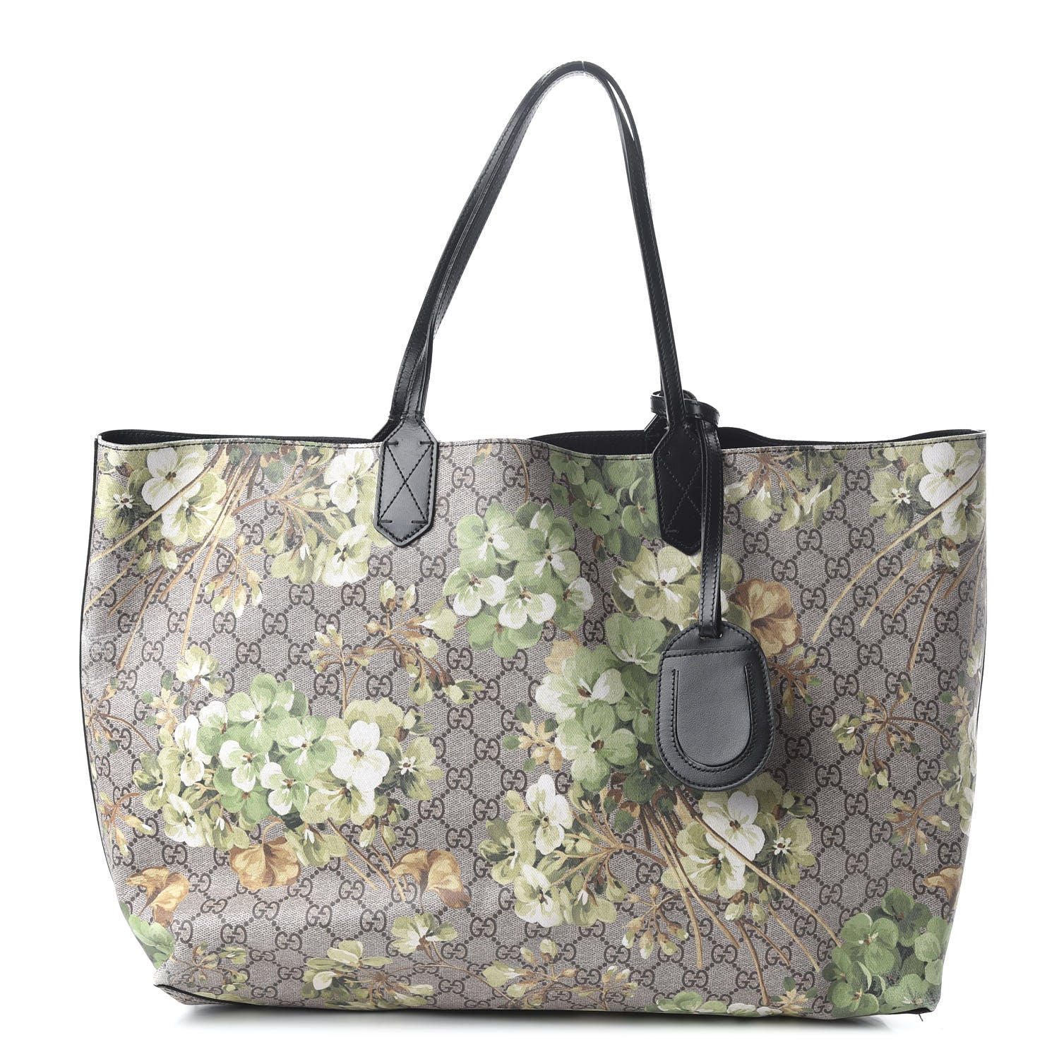 Gucci GG Supreme Monogram Blooms Medium Reversible Tote Beige New Military Black 1 of 17