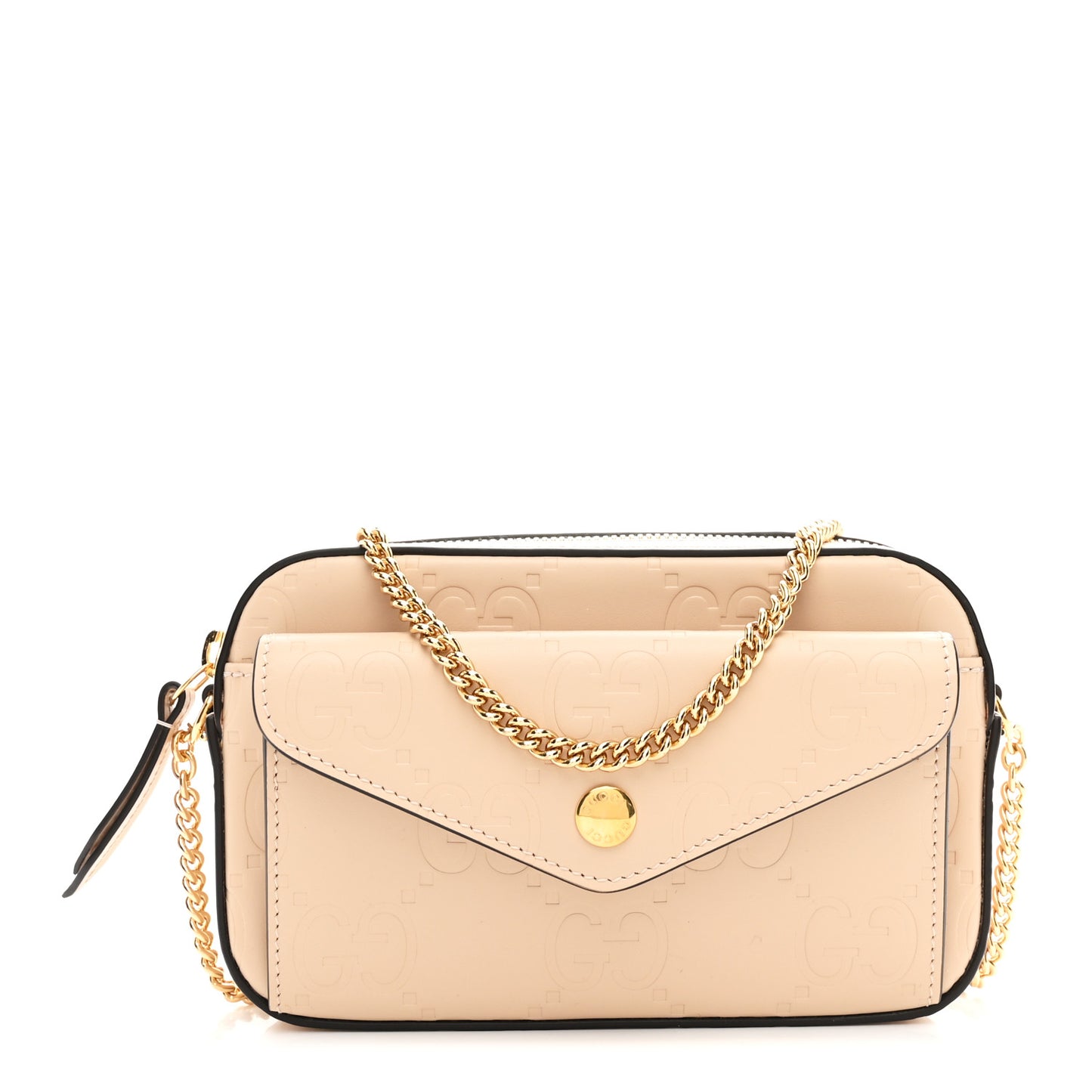Calfskin GG Super Mini Debossed Chain Wallet Light Beige