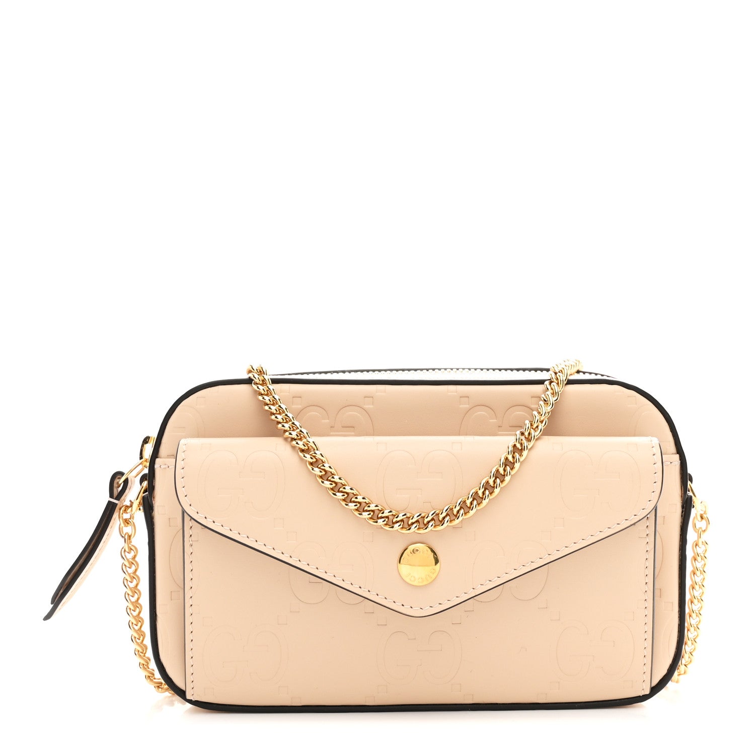 Gucci Calfskin GG Super Mini Debossed Chain Wallet Light Beige 1 of 10