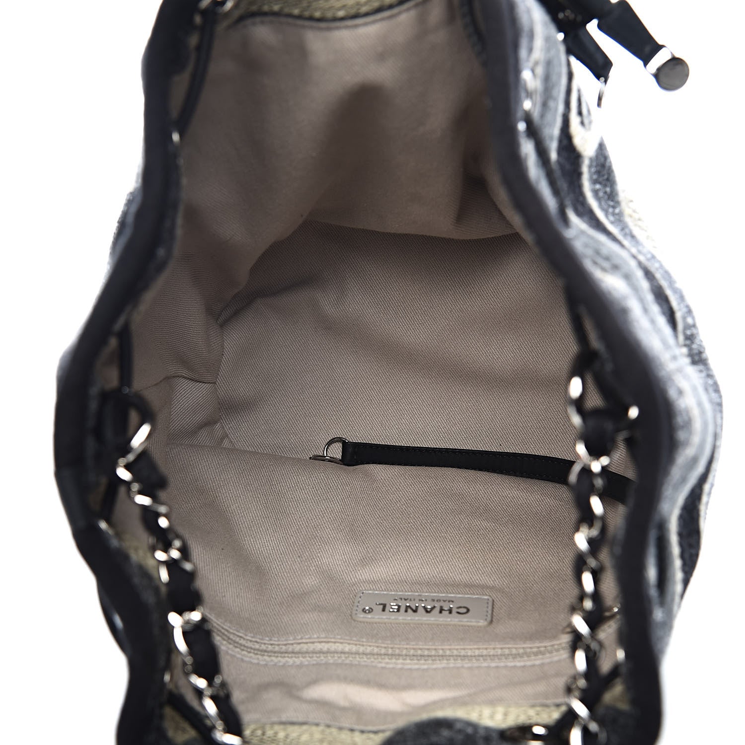 Chanel Striped Canvas Deauville Drawstring Bag Grey Black 5 of 11