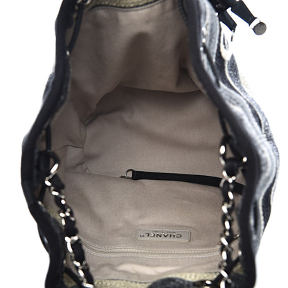Chanel Striped Canvas Deauville Drawstring Bag Grey Black 5 of 11