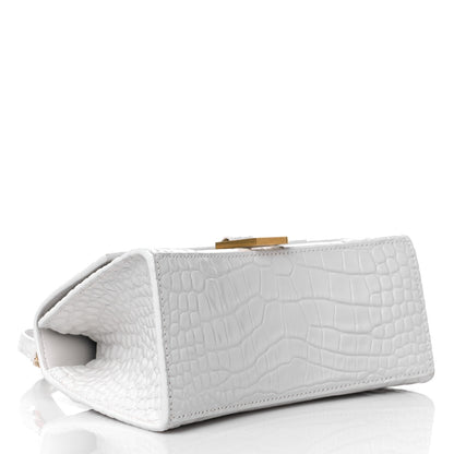 Balenciaga Shiny Calfskin Crocodile Embossed Small Hourglass Top Handle Bag White 4 of 11