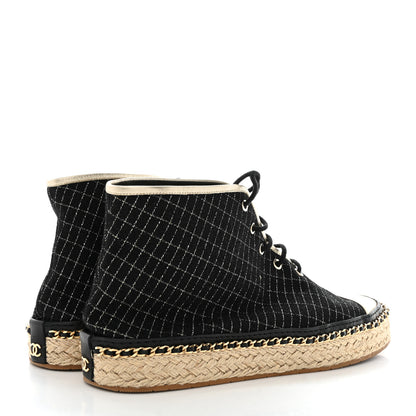 Chanel Tweed Lambskin Chain Lace Up High Top Espadrille Sneakers 36 Black Gold 4 of 9