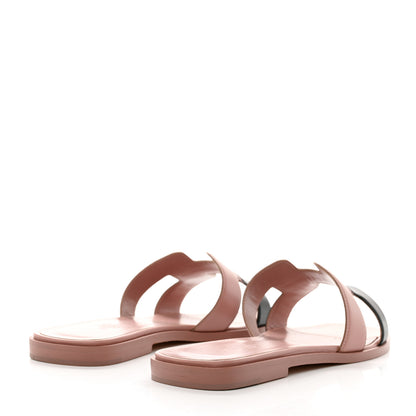 Hermes Box Calfskin Oran Sandals 39 Black Vieux Rose 4 of 8