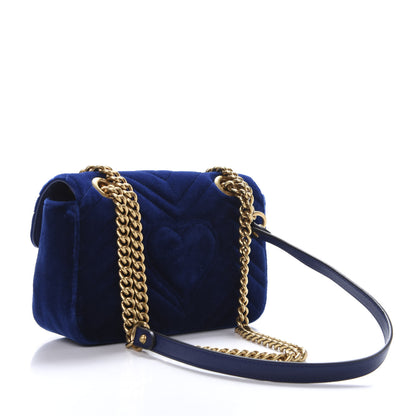 Gucci Velvet Matelasse Embroidered Mini GG Marmont Shoulder Bag Cobalt Blue 2 of 11