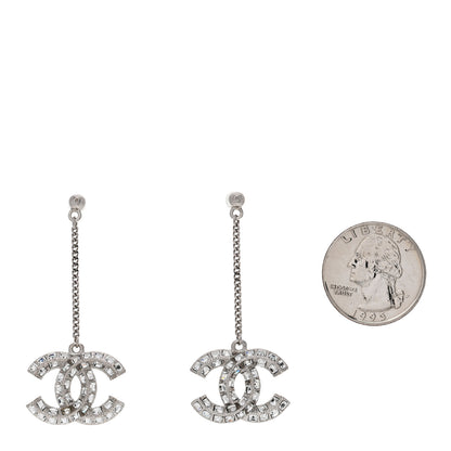 Chanel Baguette Crystal CC Drop Earrings Silver 2 of 5