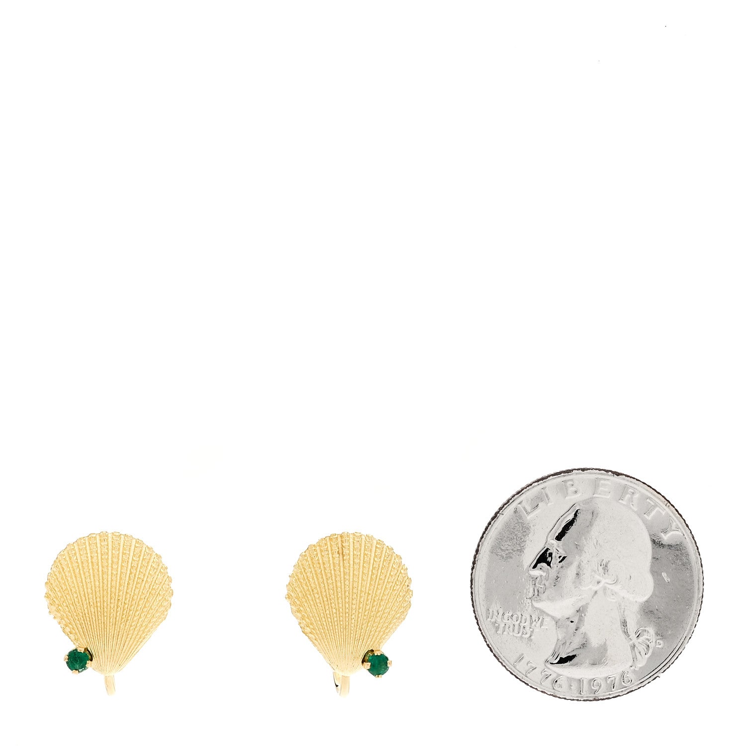 Tiffany 18K Yellow Gold Emerald Seashell Screw Back Earrings 2 of 6