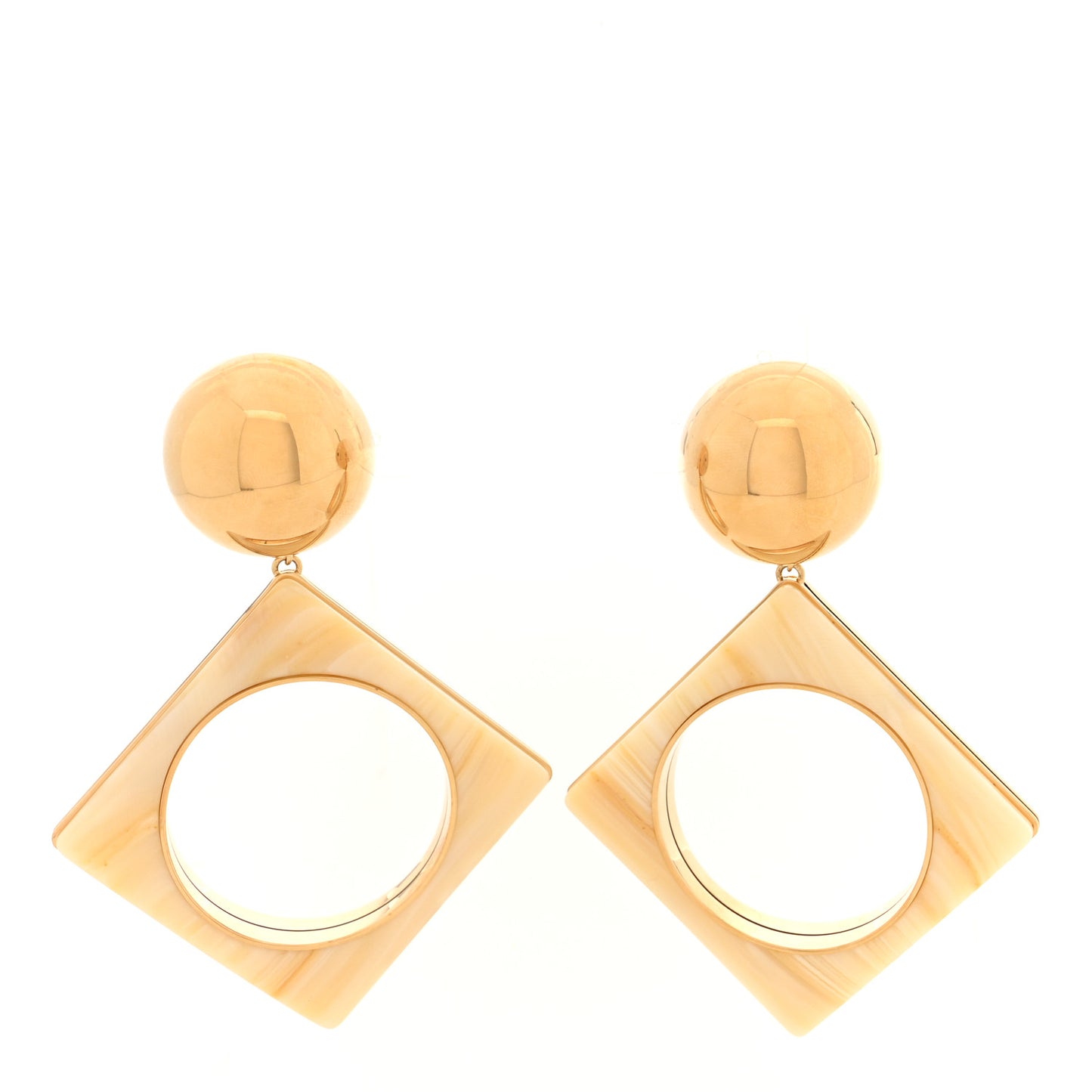 Metal Resin Square Geometric Clip On Earrings Creme Dor