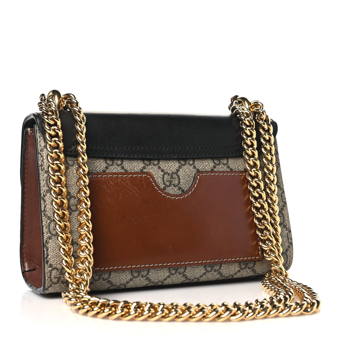 GG Supreme Monogram Calfskin Small Padlock Shoulder Bag Beige Black Cuir