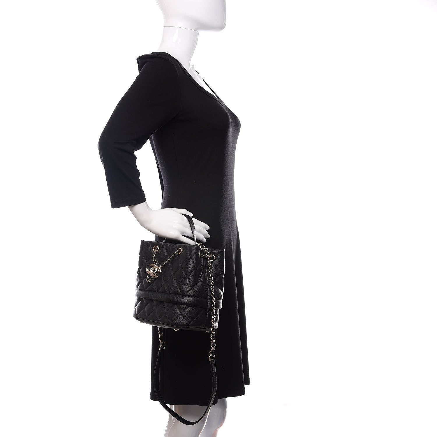 Chanel Caviar Quilted Rolled Up Bucket Drawstring Bag Black 3 of 12