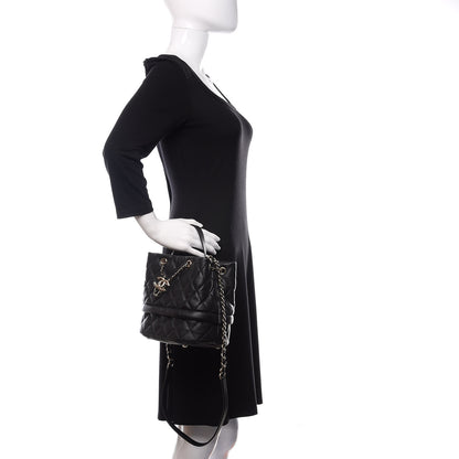 Chanel Caviar Quilted Rolled Up Bucket Drawstring Bag Black 3 of 12