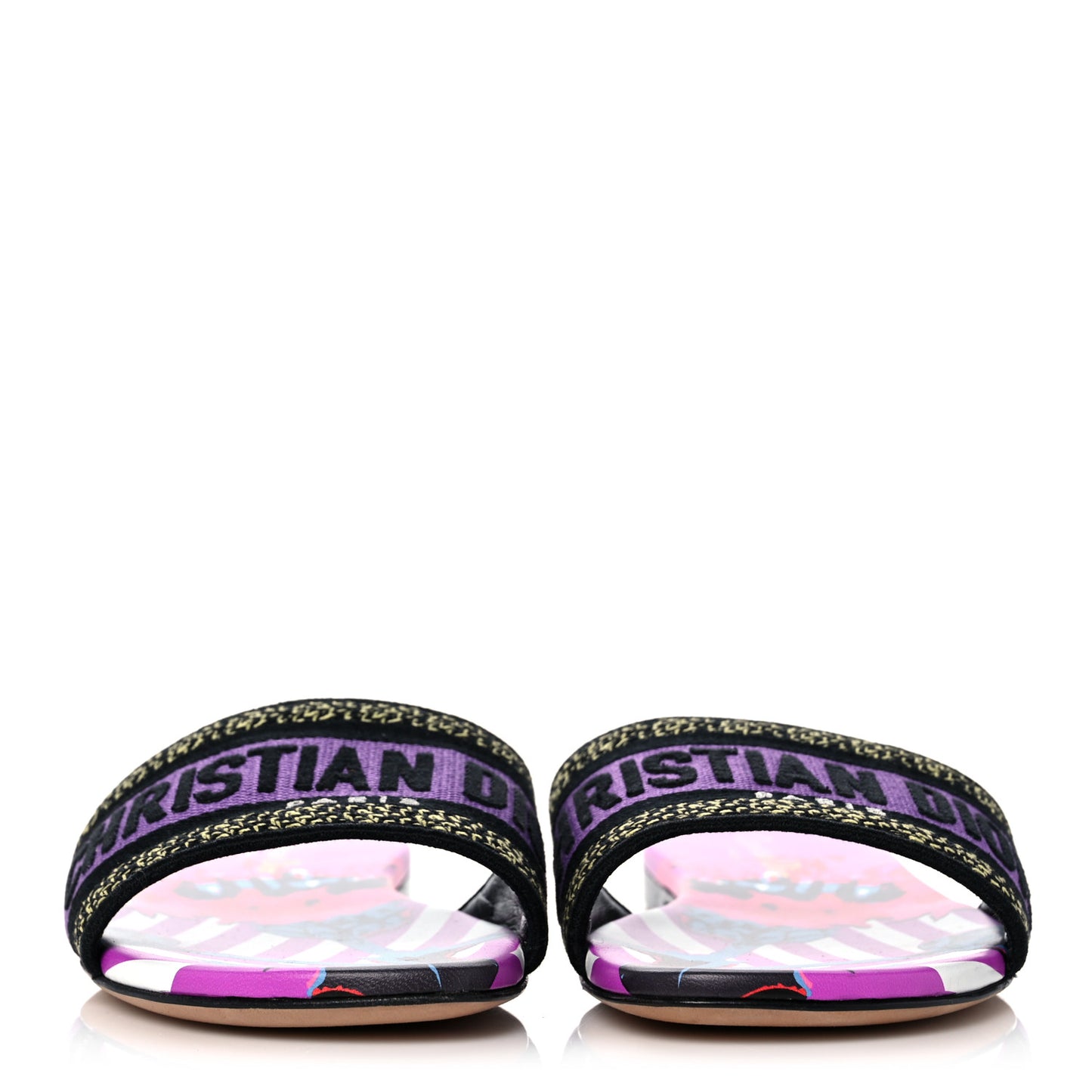 Canvas D-Flower Pop Embroidered Dway Flat Slide Sandals 37.5 Pink Purple Multicolor