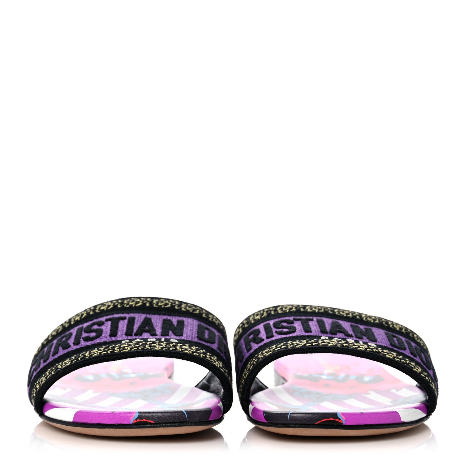 Christian Dior Canvas D-Flower Pop Embroidered Dway Flat Slide Sandals 37.5 Pink Purple Multicolor 2 of 8