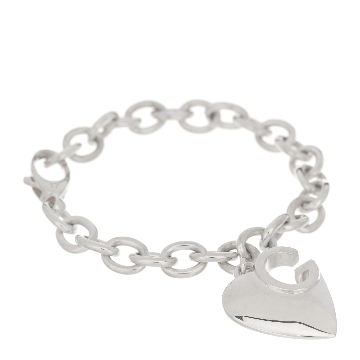 Sterling Silver G Heart Charm Link Bracelet